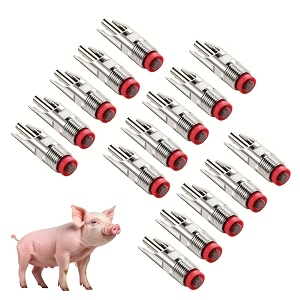 pig nipple water drinkers pack of 15  automatic stainless steel with plastic red cap nipples for piglets  farm livestock watering system