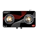 Pigeon Cosmic 2 Burner Glass Cooktop | SABAF Valves and Burners | 7 Year Warranty | Rust Proof Ultra - Slim Body | Toughened Glass | 92mm Super Jumbo Brass Burner | Manual Ignition