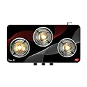 Pigeon Cosmic 3 Burner Glass Cooktop | SABAF Valves and Burners | 7 Year Warranty | Rust Proof Ultra - Slim Body | Toughened Glass | 92mm Super Jumbo Brass Burner | Manual Ignition