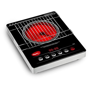 pigeon eva infrared cooktop 2000 watts black with free stainless steel grill full touch panel auto shut off and overheat protection