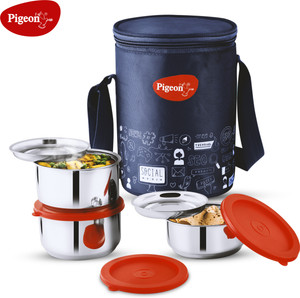 pigeon nutri fresh 3 containers stainless steel office lunch box