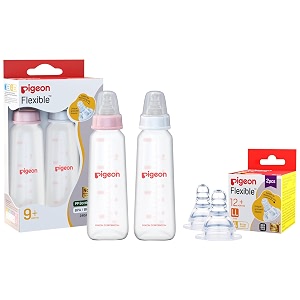pigeon peristaltic baby nursing bottle kpp nipple l amp nipple ll y cut 240 ml for 9 month babies for 12 month babies pink and white pack of 2 each silicone