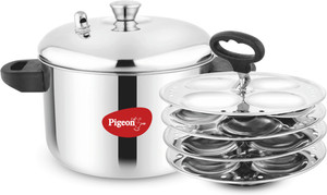 pigeon idly maker induction and gastove compatible 4 plates induction  standard idli maker 4 plates 16 idlis 