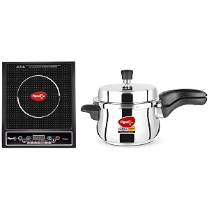 pigeon by stovekraft 14502 induction base outer lid pressure cooker 5l silver amp pigeon by stovekraft cruise 1800 watt induction cooktop black