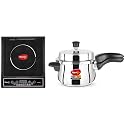 Pigeon by Stovekraft 14502 Induction Base Outer Lid Pressure Cooker, 5L, Silver & Pigeon by Stovekraft Cruise 1800 watt Induction Cooktop (Black)