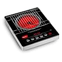 Pigeon by Stovekraft Infrared Cook & Grill 2000W Cooktop | Works with ALL Cookware (Non-Induction Too!) | Tandoor Grill Function | Touch Control | Timer | Auto Shut-Off | BIS | 2 Year Warranty | Black