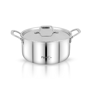 pigeon tristeel triply stainless steel biryani pot with lid 3550ml  full body triply  isi marked stainless steel casserole  even heat distribution  gas amp induction friendly