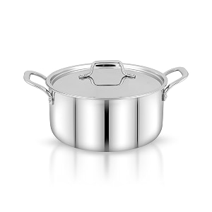 pigeon tristeel triply stainless steel biryani pot with lid 4600ml  full body triply  isi certified stainless steel handi  durable cooking amp serving casserole  induction compatible