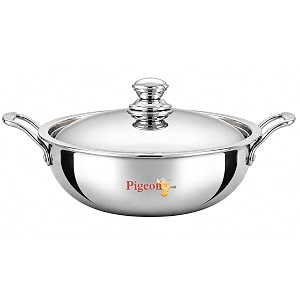 pigeon tristeel triply stainless steel kadai 4800ml 28cm with lid  isi marked extra deep kadhai for gas amp induction  rust-free heavy bottom cookware