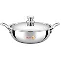 Pigeon Tristeel Triply Stainless Steel Kadai 4000ml (26cm) with Lid | ISI Marked Large Kadhai for Induction & Gas | Even Heating Heavy Duty Cookware