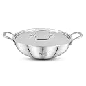 Pigeon Tristeel Triply Stainless Steel Kadai with Lid (22cm, 2.8L) | Triply Kadai with Heavy Bottom | Induction Friendly Triply Stainless Steel Cookware Kadhai | 1 Year Warranty