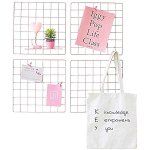 diy steel grid square photo frame for wall 40  40 cm clip holder photo framemulti functional creative mesh wall grid made in india 1 pink 1