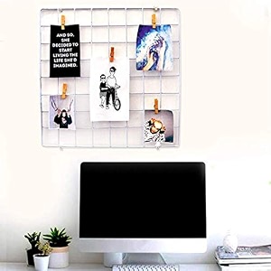 diy steel grid photo frame for wall 40  40 cm clip holder photo framemulti functional creative mesh wall grid made in india 1 white 2 rectangular