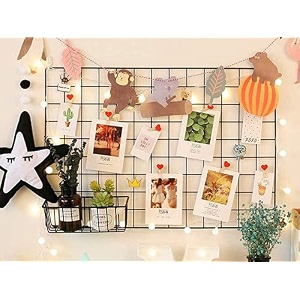 rectangular diy steel grid photo frame for wall clip holder photo framemulti functional creative mesh wall grid-package 1xframe 45x65 cm  1xbasket -made in india black