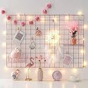 DIY Steel Grid Oblong Photo Frame for Wall Clip Holder Photo Frame,Multi Functional Creative Mesh Wall Grid-(Package: 1xFrame (45X65 cm) + 1xBasket )-[Made in India] (Pink)