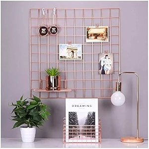 diy steel grid wall clip holder photo frame multi functional creative mesh wall grid -gold-2pc 40 x 40 cm