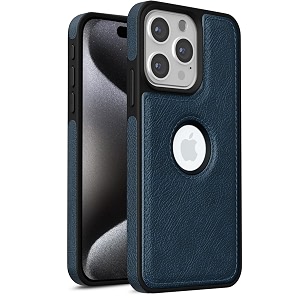 pikkme back cover  flexible pu leather  full camera protection  raised edges  super soft-touch  bumper case for iphone 15 pro max blue