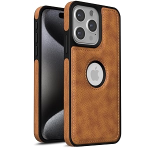 pikkme back cover  flexible pu leather  full camera protection  raised edges  super soft-touch  bumper case for iphone 15 pro max brown