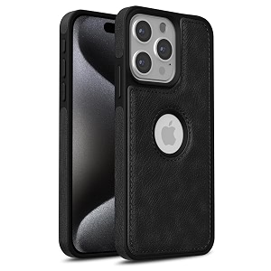 pikkme back cover  flexible pu leather  full camera protection  raised edges  super soft-touch  bumper case for iphone 15 pro max black