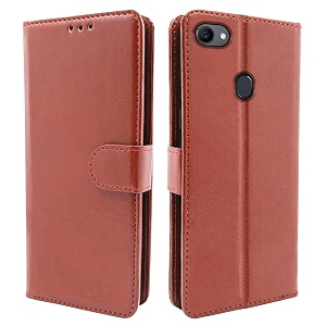 pikkme brown leather magnetic flip wallet case cover for oppo f7