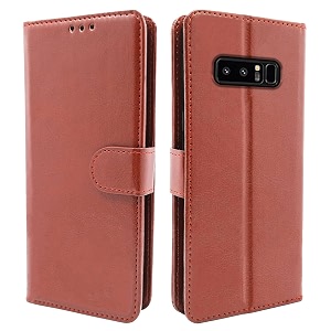 pikkme brown leather magnetic flip wallet case cover for samsung note 8
