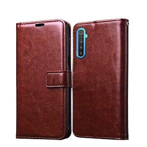 pikkme brown leather magnetic flip wallet case cover for oppo realme x2