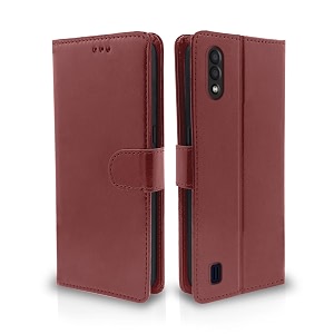 pikkme brown leather magnetic flip wallet case cover samsung galaxy m01 brown