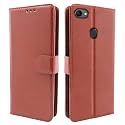 Pikkme Brown Leather Magnetic Flip Wallet Case Cover for Oppo F7