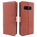 Pikkme Brown Leather Magnetic Flip Wallet Case Cover for Samsung Note 8