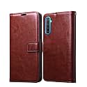 Pikkme Brown Leather Magnetic Flip Wallet Case Cover for Oppo Realme X2