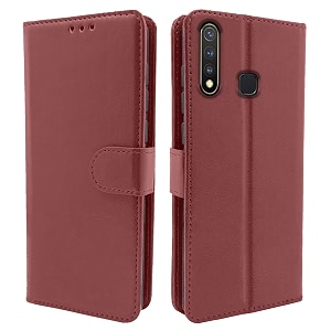 pikkme brown leather magnetic vintage flip wallet case cover for vivo u20  y19