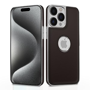 pikkme chrome leather back cover  flexible pu leather  full camera protection  silver electroplated chrome  bumper case for iphone 15 pro max chrome coffee