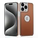 Pikkme Chrome Leather Back Cover | Flexible Pu Leather | Full Camera Protection | Silver Electroplated Chrome | Bumper Case for iPhone 15 Pro Max (Chrome Tan)