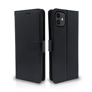 pikkme flip case leather finish  inside tpu with card pockets  wallet stand and shock proof  magnetic closing  complete protection flip cover for iphone 11 black