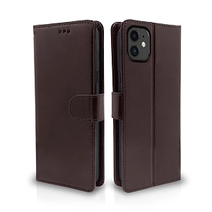 pikkme flip case leather finish  inside tpu with card pockets  wallet stand and shock proof  magnetic closing  complete protection flip cover for iphone 11 coffee