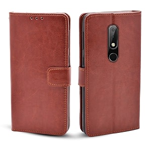pikkme flip cover brown leather case  inner tpu leather card slot wallet stand for nokia 61