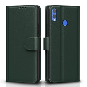 pikkme flip cover for honor 8x leather finish  inside tpu with card pockets  wallet stand and shock proof  complete protection flip casegreen