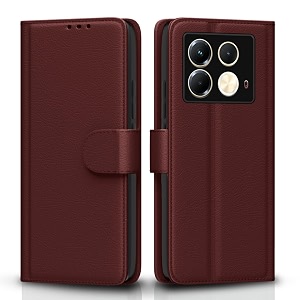 pikkme flip cover for infinix note 40 5g leather finish  inside tpu with card pockets  wallet stand and shock proof  complete protection flip casebrown
