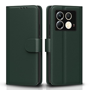 pikkme flip cover for infinix note 40 5g leather finish  inside tpu with card pockets  wallet stand and shock proof  complete protection flip casegreen