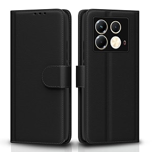 pikkme flip cover for infinix note 40 5g leather finish  inside tpu with card pockets  wallet stand and shock proof  complete protection flip caseblack