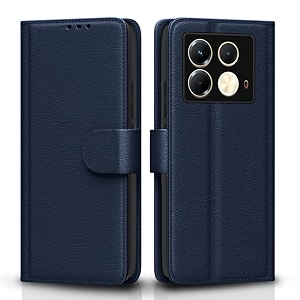 pikkme flip cover for infinix note 40 5g leather finish  inside tpu with card pockets  wallet stand and shock proof  complete protection flip caseblue