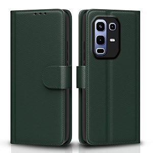 pikkme flip cover for infinix note 50s 5g leather finish  inside tpu with card pockets  wallet stand and shock proof  complete protection flip case green