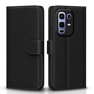 pikkme flip cover for infinix note 50s 5g leather finish  inside tpu with card pockets  wallet stand and shock proof  complete protection flip case black