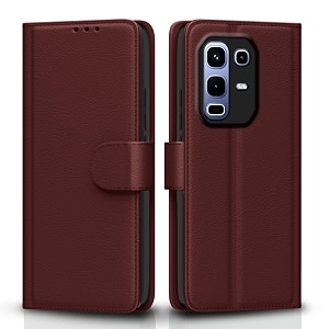 pikkme flip cover for infinix note 50s 5g leather finish  inside tpu with card pockets  wallet stand and shock proof  complete protection flip case brown