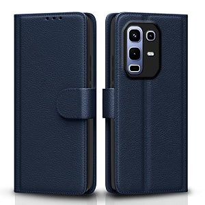 pikkme flip cover for infinix note 50s 5g leather finish  inside tpu with card pockets  wallet stand and shock proof  complete protection flip case blue