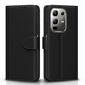 pikkme flip cover for infinix note 50x 5g  leather finish  shockproof with card pockets amp wallet stand  ultimate protection caseblack