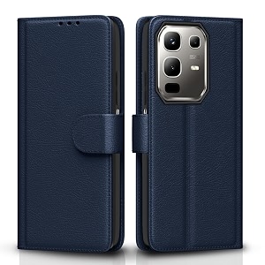 pikkme flip cover for infinix note 50x 5g leather finish  inside tpu with card pockets  wallet stand and shock proof  complete protection flip caseblue