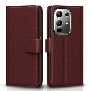 pikkme flip cover for infinix note 50x 5g leather finish  inside tpu with card pockets  wallet stand and shock proof  complete protection flip casebrown