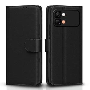 pikkme flip cover for infinix note edge 5g leather finish  inside tpu with card pockets  wallet stand and shock proof  complete protection flip case black