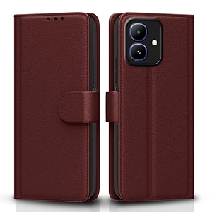 pikkme flip cover for infinix smart 20 leather finish  inside tpu with card pockets  wallet stand and shock proof  complete protection flip case brown